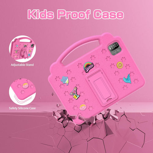 Pipsypad kids tablet in pink shockproof case with handle and stand